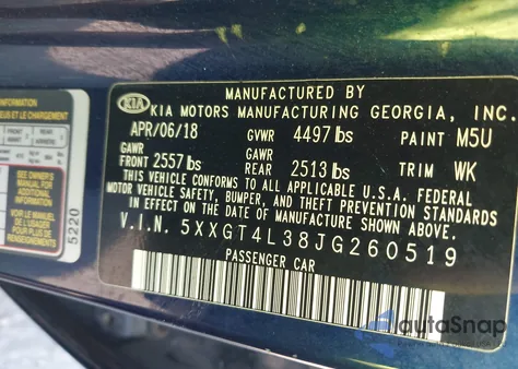 2018 Kia Optima Lx from USA, damaged, VIN 5XXGT4L38JG260519